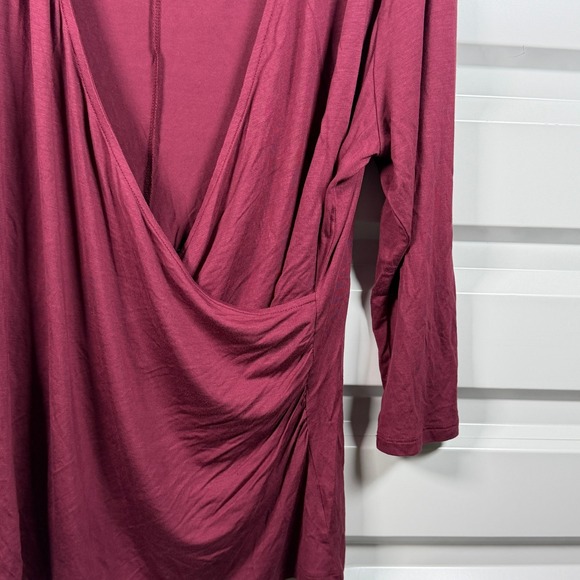 Lane Bryant Women Plus 18/20 Burgundy Surplice Wrap Ruched Long Sleeve Top m5513 - Picture 2 of 4